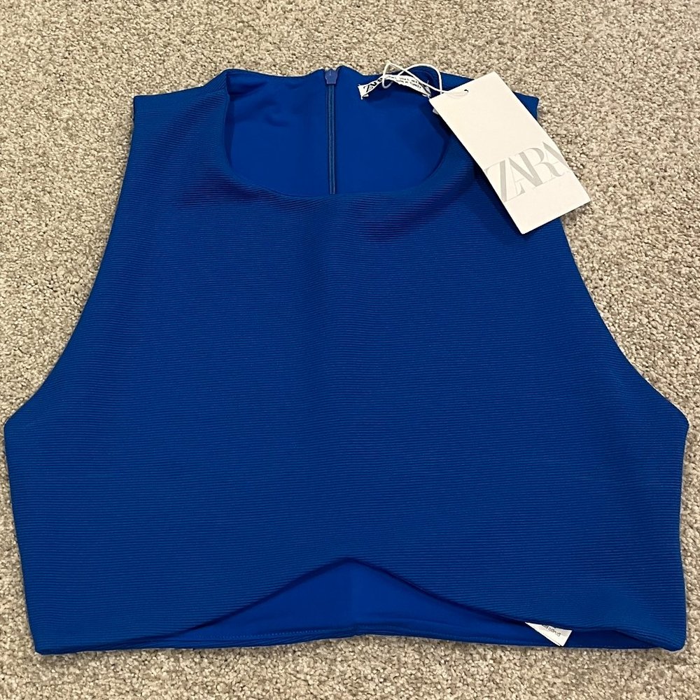NWT Zara Blue Ribbed Crop Top - Size Large